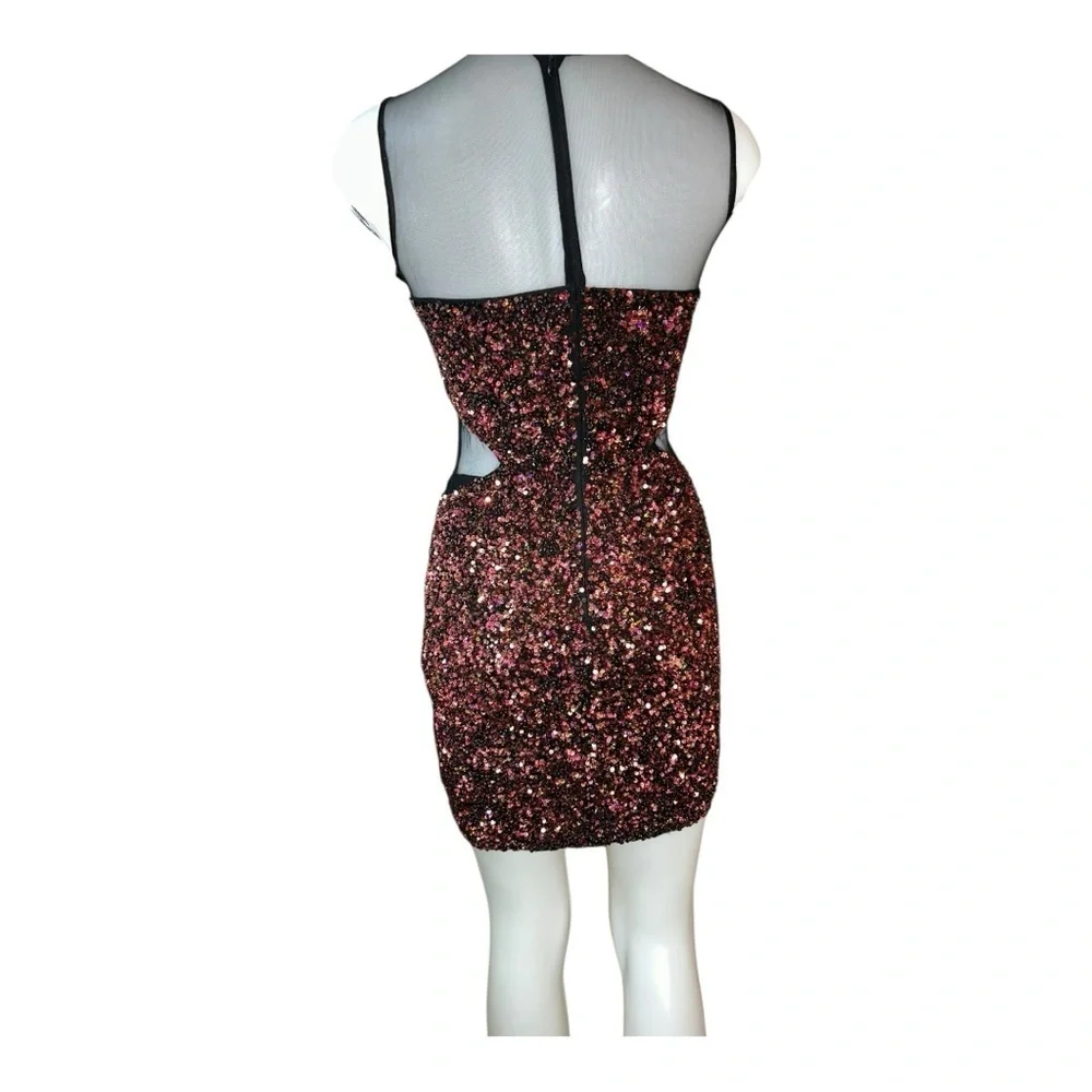 Parker Women’s Burgundy and Black Stretchy Sequin Mini Dress Size 2 new no tags - Picture 4 of 15